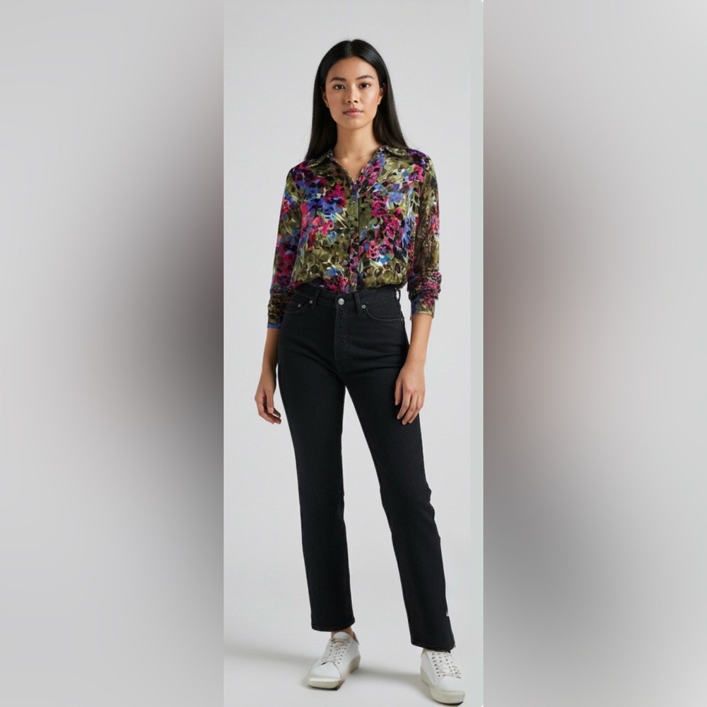 J. Jill floral semi-sheer blouse. Size small.